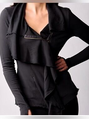 Free People Ebb & Flow- Asymmetrical Ruffle Zip Front Sweatshirt